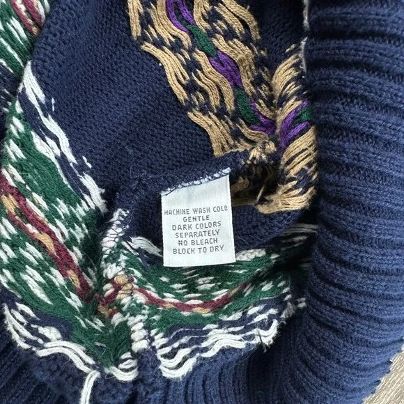 Vintage Chaps Ralph Lauren Navy Fair Isle Cotton Knit Sweater Mens M Made in USA